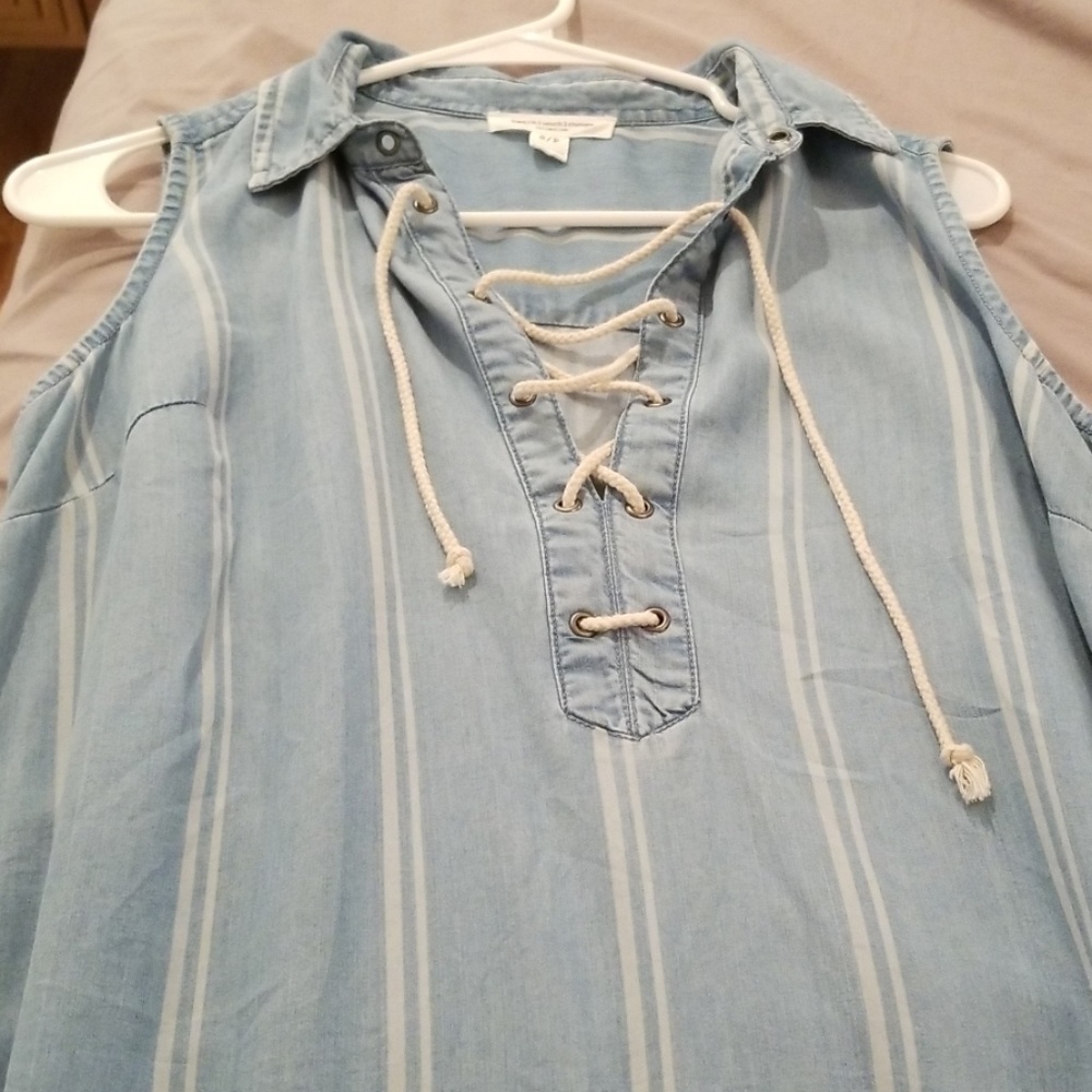 Adorable blue and white stripe lace up dress. Sz S - Picture 4 of 4